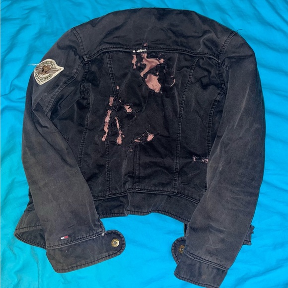 punk Black biker jacket with a distressed look - Picture 3 of 4
